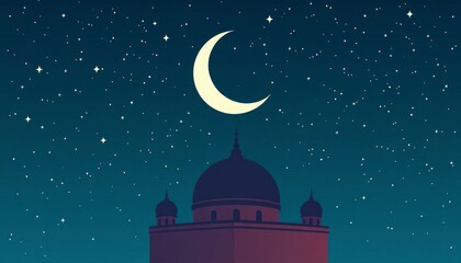 mosque and moon and stars with gradient background