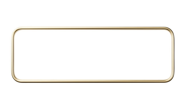 Thin, minimalist gold brass frame with rounded corners. Isolated on transparent or white background cut out
