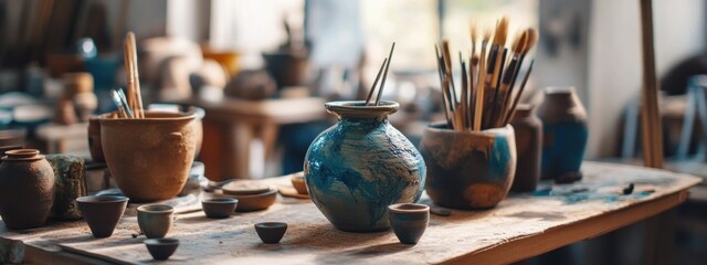 Pottery Workshop Space, vibrant atmosphere, diverse tools, hands-on experience, creative exploration, community engagement, artistic expression