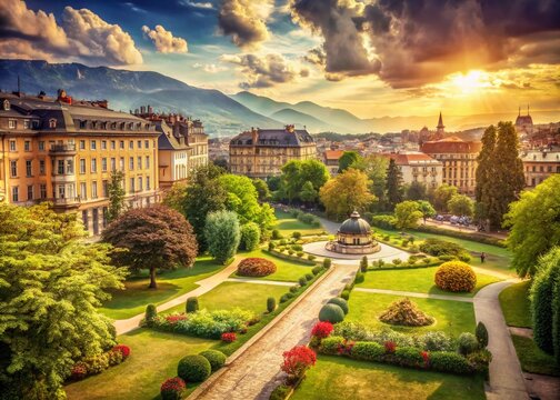 Vintage Parc des Bastions Geneva Switzerland - Historical City Park Landscape