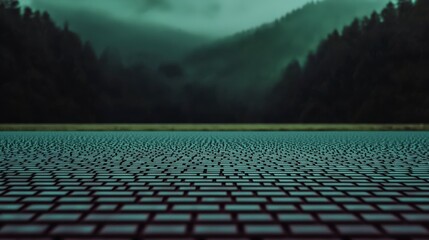 Fototapeta premium Mysterious Cobblestone Path Leading to Foggy Forest