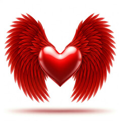 Fototapeta premium Red heart with wings isolated on white background