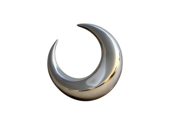 Polished Metallic Crescent Moon Sculpture on Transparent Background
