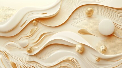 Obraz premium Light beige and gold-toned abstract geometric background with wave and dune patterns. Elegant central display for high-end products.