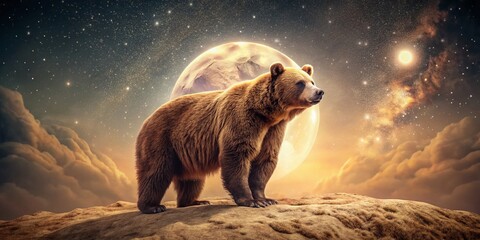 Vintage Photo: Majestic Bear Roaming Moonlit Landscape