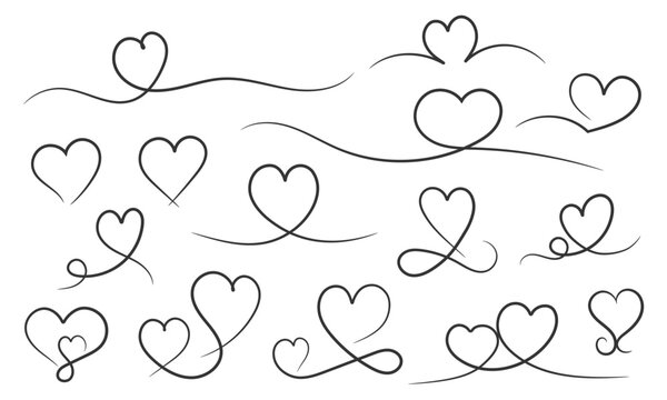 Naklejki Hand drawn decoration elements with hearts for Valentine's day, wedding, Mother's day, vector eps10 illustration