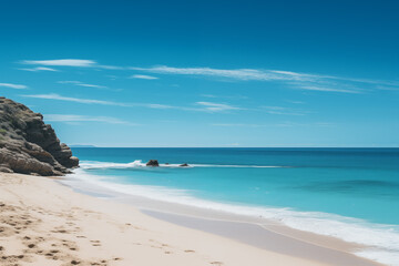 Tropical beach with blue sky and sea. Beach background. Summer beach and sea