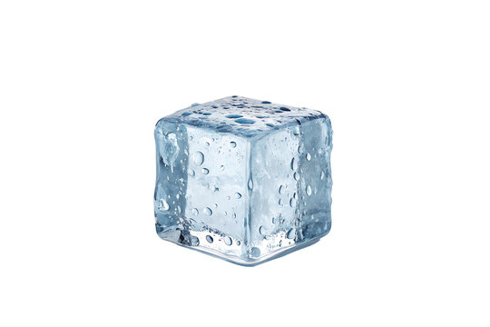 Crystal Clear Ice Cube with Bubbles on Transparent Background