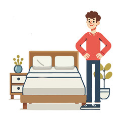 cartoon of a person with pride after making the bed