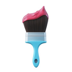 Paintbrush with Blue Handle and Pink Paint on Bristles Transparent Background