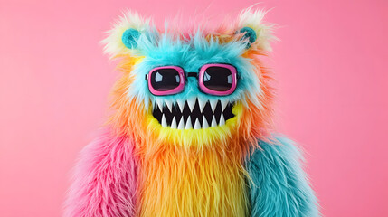 Fototapeta premium Fluffy monster with vibrant colors and bold outlines, wearing sunglasses