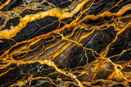 Panoramic Portoro Gold Quarzite: Luxury Black Marble with Yellow Veins - High-Resolution Image