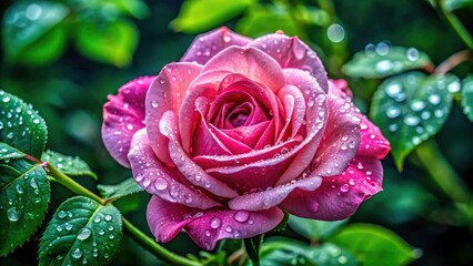 Pink Rose Rain Drone Photography - Aerial View, Romantic, Beautiful Flowers,  Wet Petals, Garden, Nature, High Resolution
