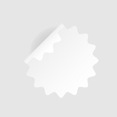 Round adhesive sticker with folded edge. White paper circle with shadows and soft zig zag shape. Empty mockup for any notes. Vector illustration