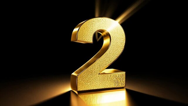 glittering golden number 2 with black background