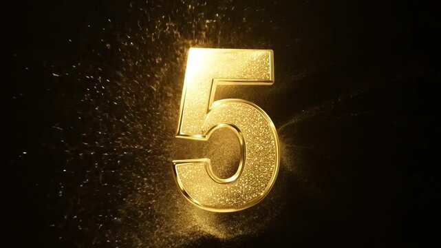 glittering golden number 5 with black background