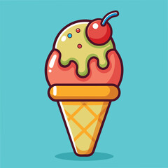 Ice Cream Cartoon Style Vector Illustration - Fun and Colorful Dessert Design