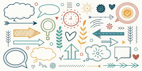 Set of Abstract Hand-Drawn Shapes, Arrows, and Speech Elements for Creative Projects