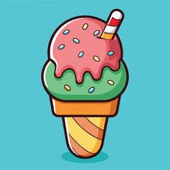 Ice Cream Cartoon Style Vector Illustration - Fun and Colorful Dessert Design