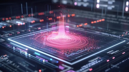 A digital visualization of data processing with vibrant energy patterns and futuristic design elements.