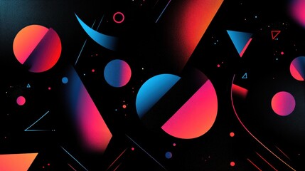 Obraz premium Neon Geometric Abstraction, Vibrant shapes suspended in a dark void, creating a striking contrast and a sense of infinite space.