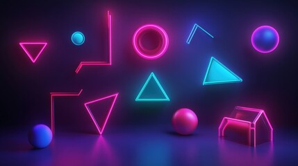 Fototapeta premium Neon Geometric Dreamscape, vibrant abstract shapes suspended in a deep void, creating a mesmerizing visual experience of light and form.