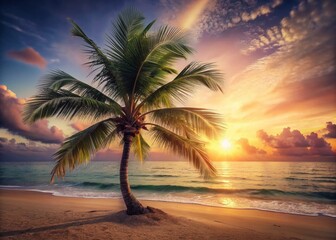 Vintage Style 3D Rendered Coconut Palm Tree, Tropical Island Paradise