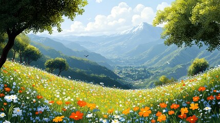 birds, flower and chase in futher forest,more detailed,in hill slope,cartoon,illustration,no real --chaos 20 --ar 16:9 --stylize 450 --v 6.1 Job ID: 53926ca3-5865-46a9-afac-2a11bcbd8fe6