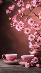 Pink Blossom Teacups Spring Tea Ceremony