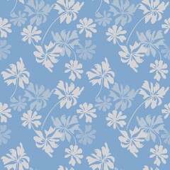 Seamless floral pattern with white leaves on a blue background