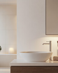 Modern bathroom design with a minimalist sink and soft lighting in a serene environment