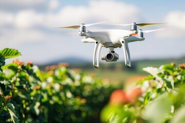 A drone flying over a vineyard, capturing aerial images for agricultural monitoring and management.