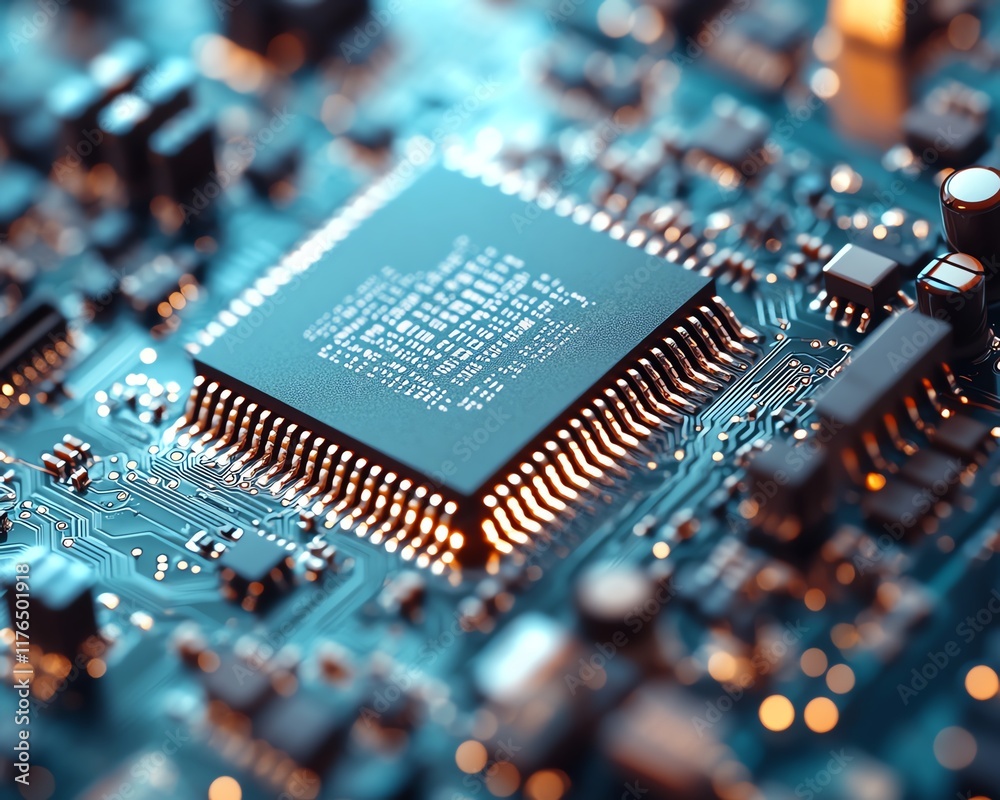 Poster closeup of a mobile phone s cpu and electronic chip exposed from a disassembled device, perfect for 