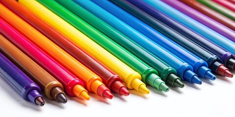 Vintage Style Photo: Colorful Markers Scattered on White Background