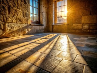 Sunlit Stone Floor, Dramatic Shadows, Architectural Detail, Old Building Interior, Light and Shadow Photography