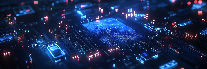 Obraz premium Digital Blue Circuit Board Design for Modern Technology-Themed Web Banners