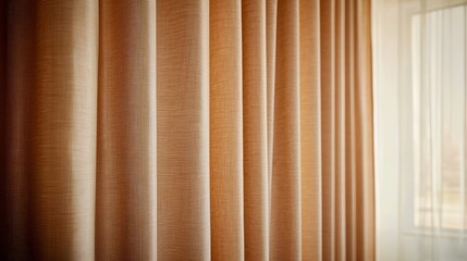 Elegant, textured curtains in warm tones gently filter light, adding a cozy ambiance to the room.