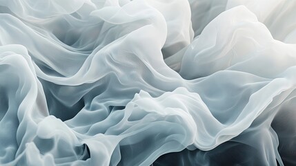 Obraz premium Abstract white and gray smoke flowing across the image in soft, undulating waves, offering clear space in the center for adding text or a logo.