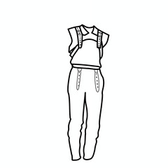 
coloring page of one set of clothes with long pants and short-sleeved shirt. coloring book for kids
