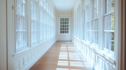 Obraz premium a long hallway with a lot of windows