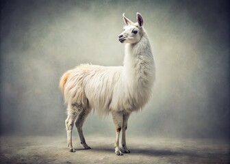 Obraz premium Vintage Style White Llama on White Background - Stock Photo