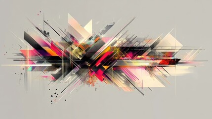 Bright geometric shapes in various sizes and colors layered over a neutral gradient background, forming a modern abstract composition.