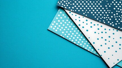 Blue and White Polka Dot Papers Arranged on Teal Background