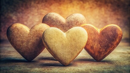 Obraz premium Vintage Tan Hearts: Three Shades of Brown Romantic Love Symbol