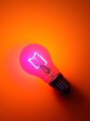 Pink-Lit Lightbulb Against a Vibrant Orange Background. AI Generated