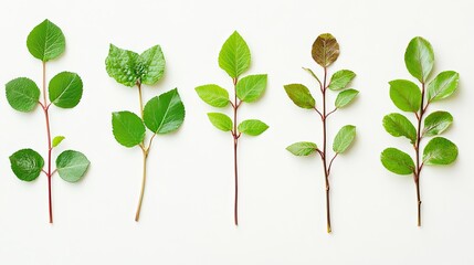 Organic green leaves arranged in a minimal, natural composition on a light background, symbolizing eco-friendly products.