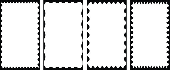 Set of scalloped frames vector collection. Circle, square, oval and rectangle forms with frill lace edges. Scallop labels, Clipart image vector illustration isolated on white background