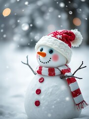 Smiling Snowman in a Snowy Winter Wonderland. AI Generated