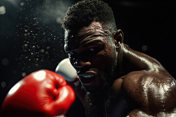 Boxer throwing a punch in a dramatic, intense match