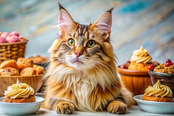 Adorable Maine Coon Cat Sticker, Clipart & Background for Food Photography